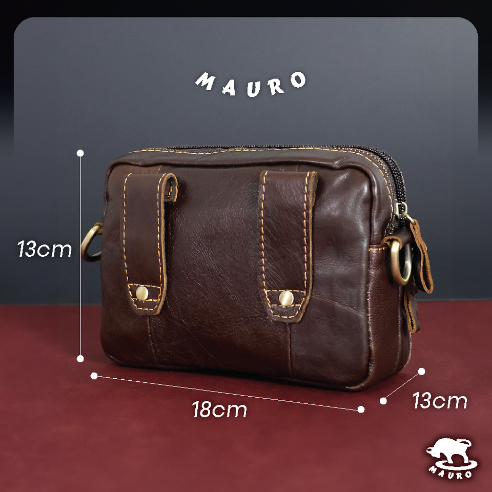 MAURO Heritage Pouch Bag Series Genuine Leather Sling Bag Cross Body Leather Bag Retro Vintage Leather 08F4FJ6526